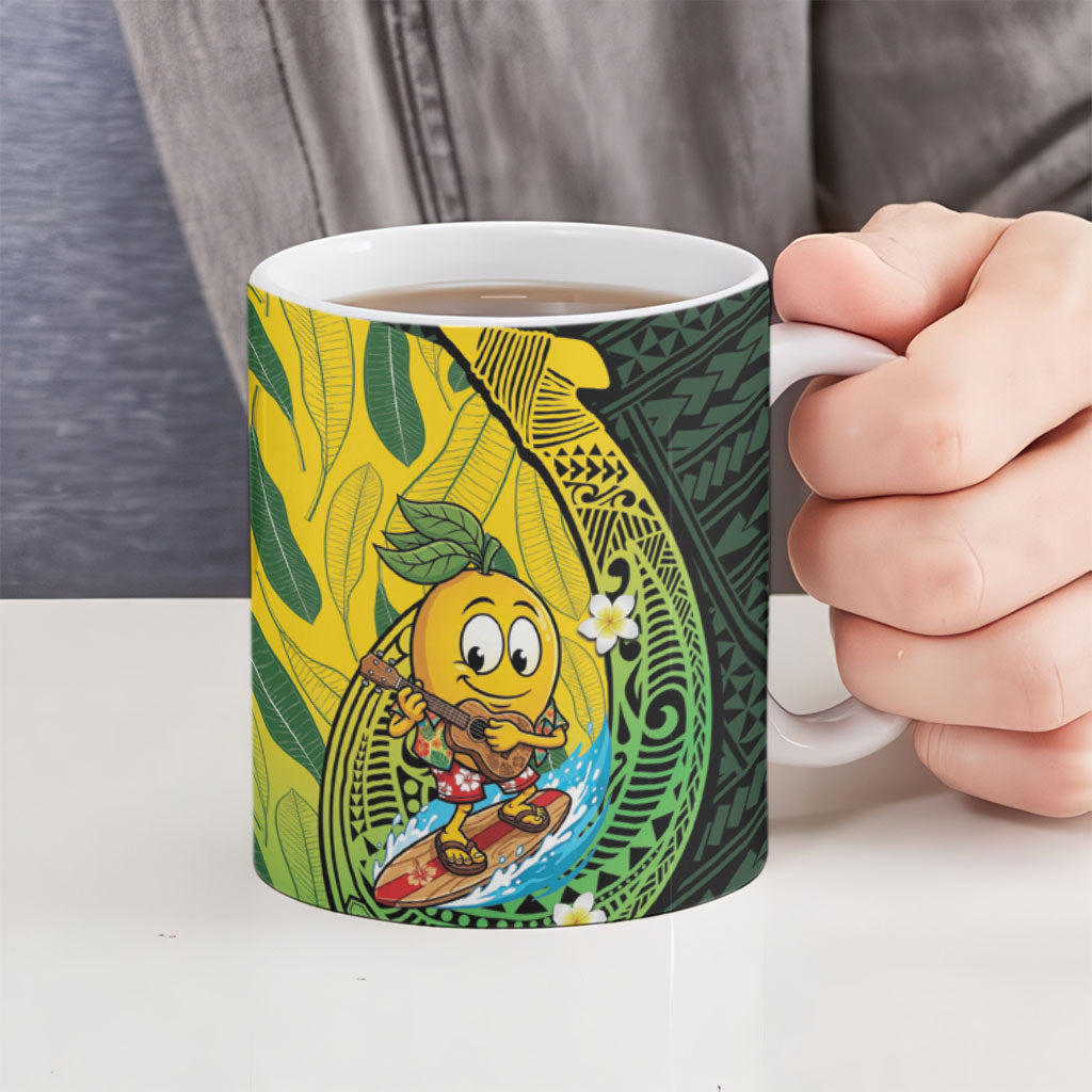 Hawaii Surfing Mango Ceramic Mug Manako Polynesian Fish Hook