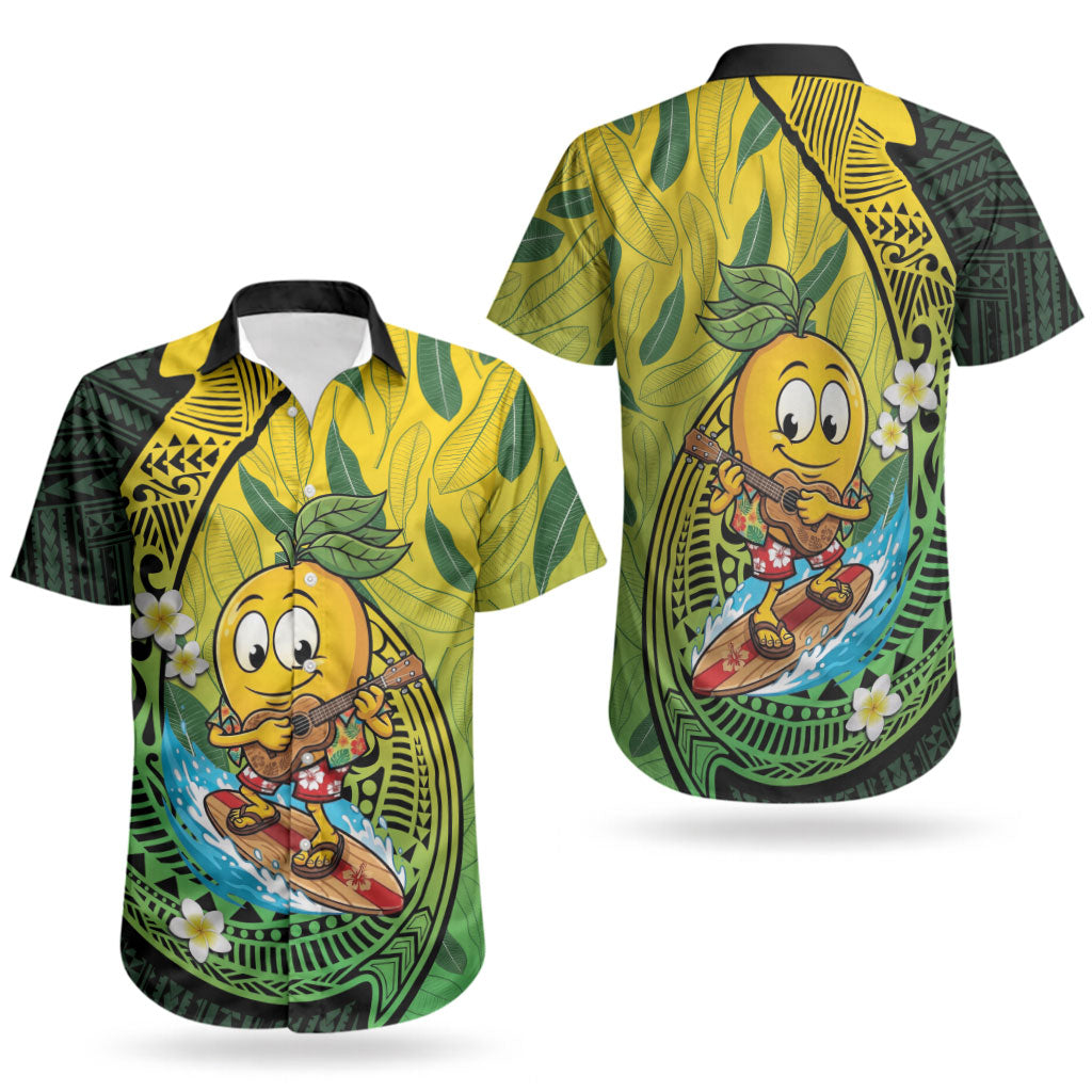 Hawaii Surfing Mango Couples Matching Off The Shoulder Long Sleeve Dress and Hawaiian Shirt Manako Polynesian Fish Hook