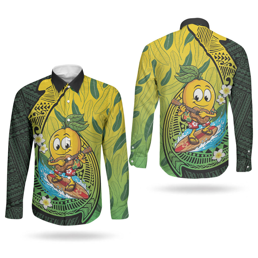 Hawaii Surfing Mango Couples Matching Off The Shoulder Long Sleeve Dress and Long Sleeve Button Shirt Manako Polynesian Fish Hook