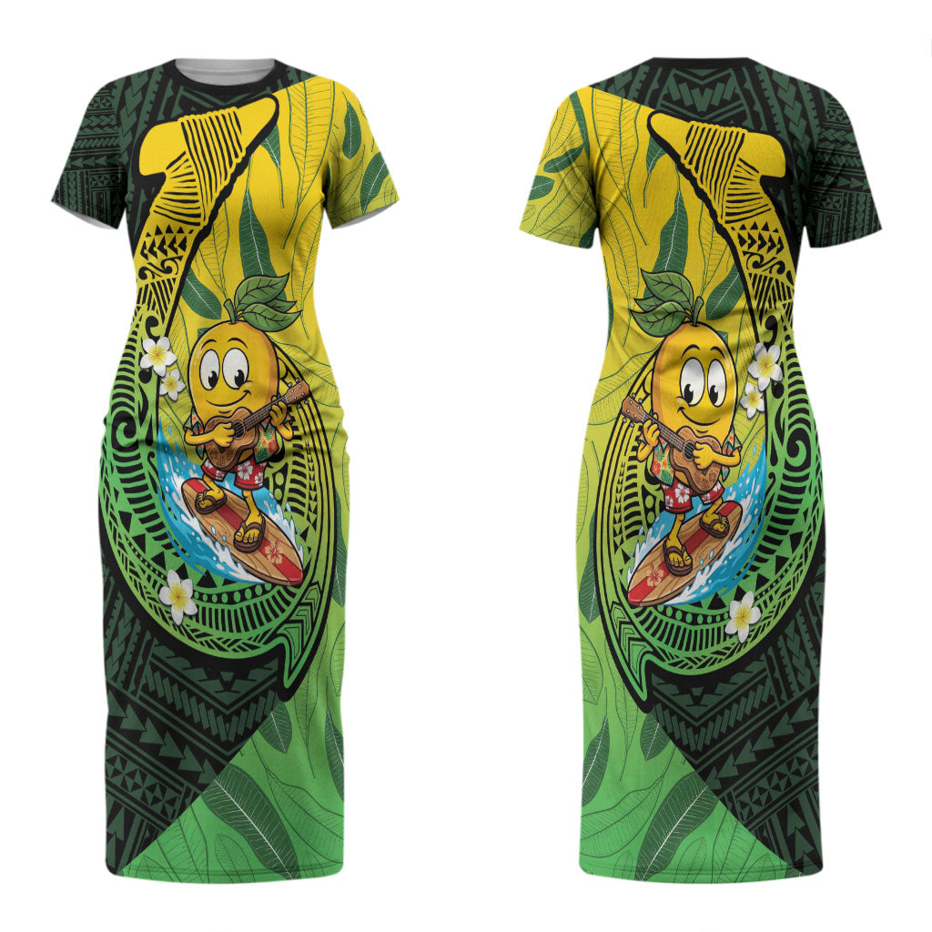Hawaii Surfing Mango Couples Matching Short Sleeve Bodycon Dress and Long Sleeve Button Shirt Manako Polynesian Fish Hook