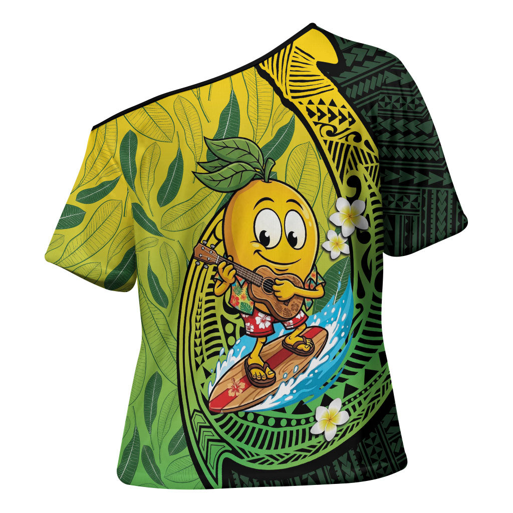 Hawaii Surfing Mango Cross Shoulder Shirt Manako Polynesian Fish Hook