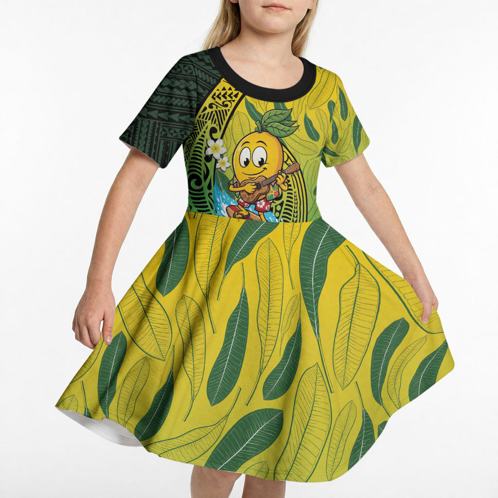 Hawaii Surfing Mango Kid Short Sleeve Dress Manako Polynesian Fish Hook