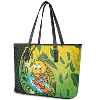 Hawaii Surfing Mango Leather Tote Bag Manako Polynesian Fish Hook