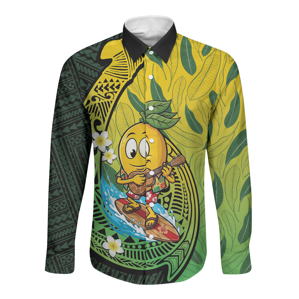 Hawaii Surfing Mango Long Sleeve Button Shirt Manako Polynesian Fish Hook