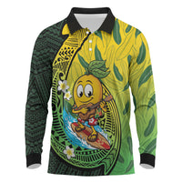 Hawaii Surfing Mango Long Sleeve Polo Shirt Manako Polynesian Fish Hook
