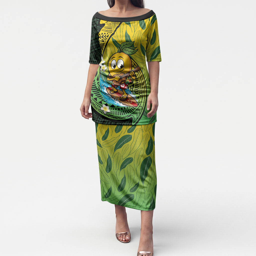 Hawaii Surfing Mango Puletasi Manako Polynesian Fish Hook LT14 Long Dress Green - Polynesian Pride
