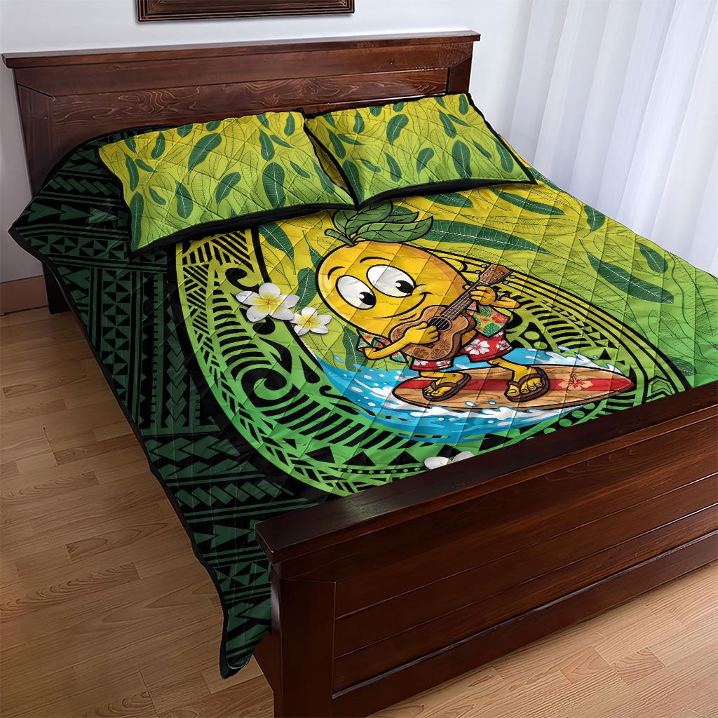 Hawaii Surfing Mango Quilt Bed Set Manako Polynesian Fish Hook