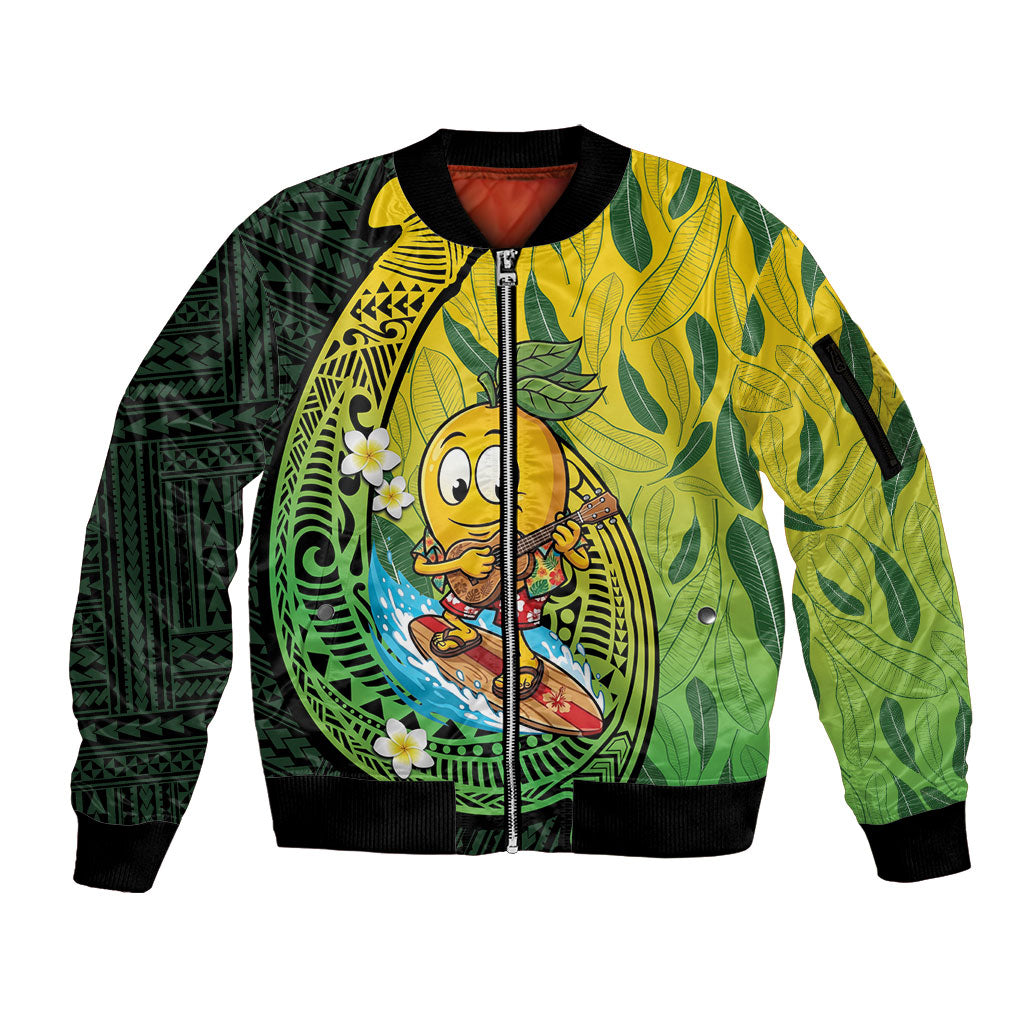 Hawaii Surfing Mango Sleeve Zip Bomber Jacket Manako Polynesian Fish Hook LT14 Unisex Green - Polynesian Pride