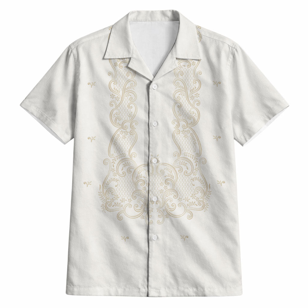 Philippines National Costume Hawaiian Shirt Barong Tagalog Inspired Ivory White Color
