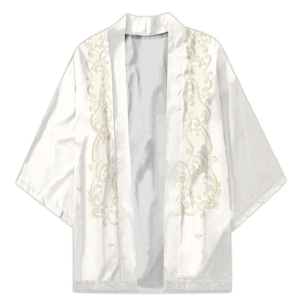 Philippines National Costume Kimono Barong Tagalog Inspired Ivory White Color LT14 Unisex Ivory White - Polynesian Pride