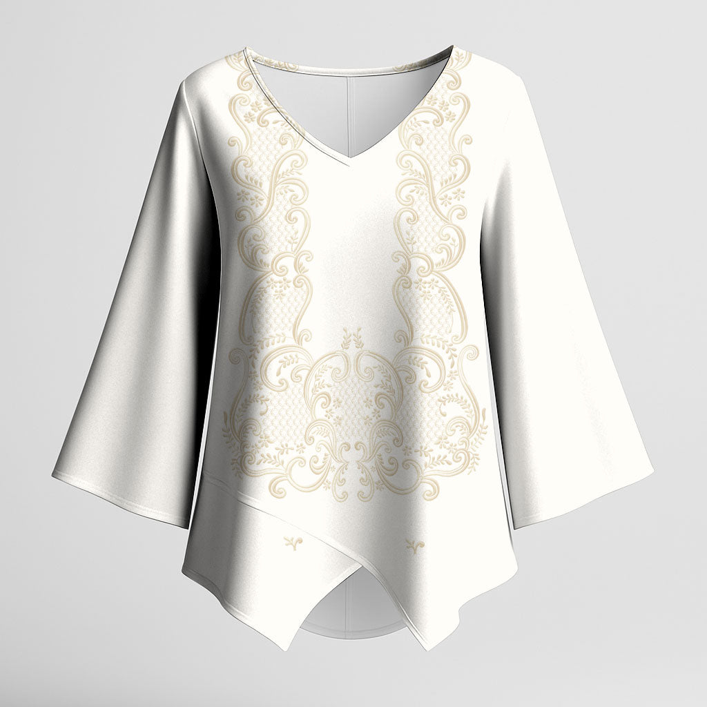 Philippines National Costume Kimono Sleeve Blouse Barong Tagalog Inspired Ivory White Color LT14 Female Ivory White - Polynesian Pride