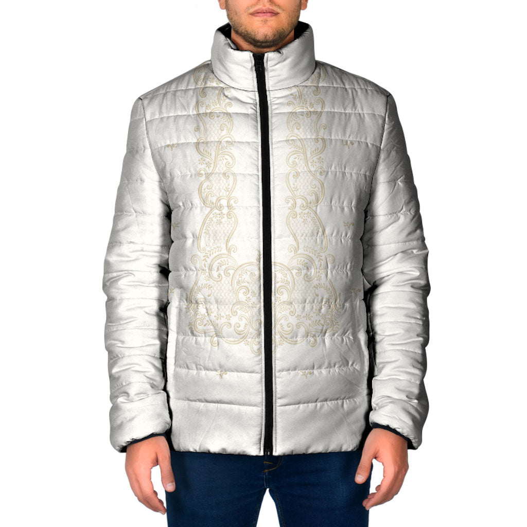 Philippines National Costume Padded Jacket Barong Tagalog Inspired Ivory White Color LT14 Men Ivory White - Polynesian Pride