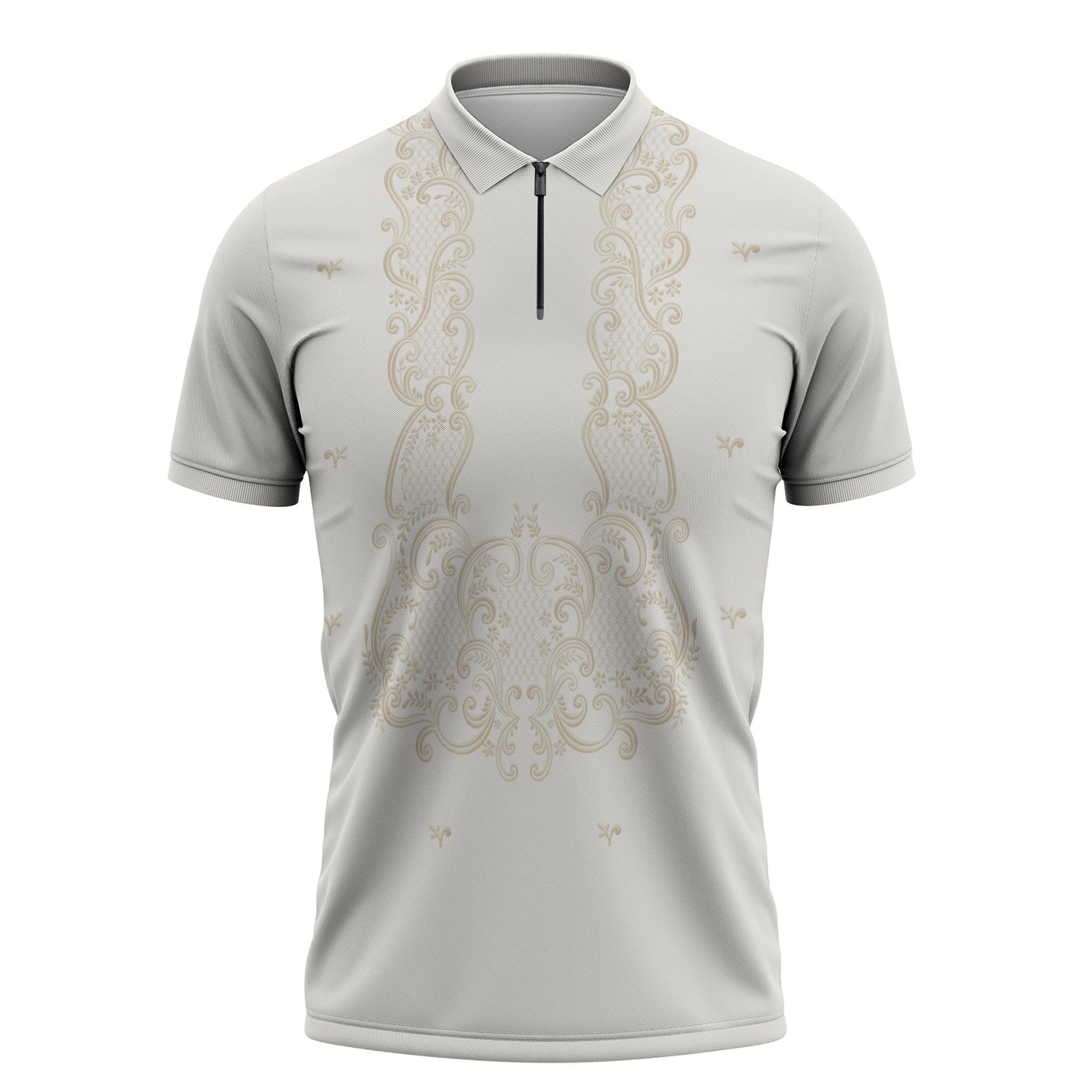 Philippines National Costume Zipper Polo Shirt Barong Tagalog Inspired Ivory White Color LT14 Ivory White - Polynesian Pride