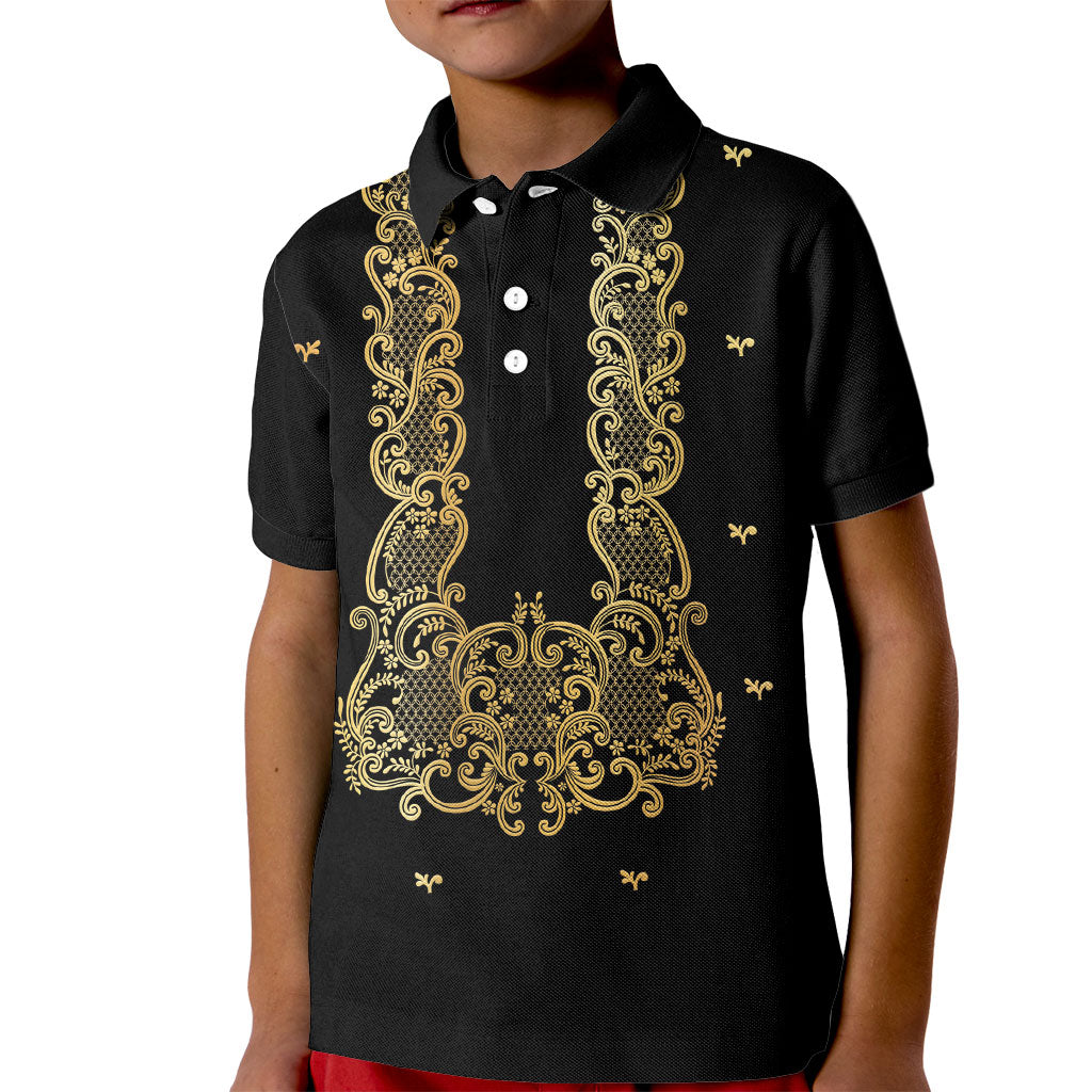 Philippines National Costume Kid Polo Shirt Barong Tagalog Inspired Black Color LT14 Kid Black - Polynesian Pride