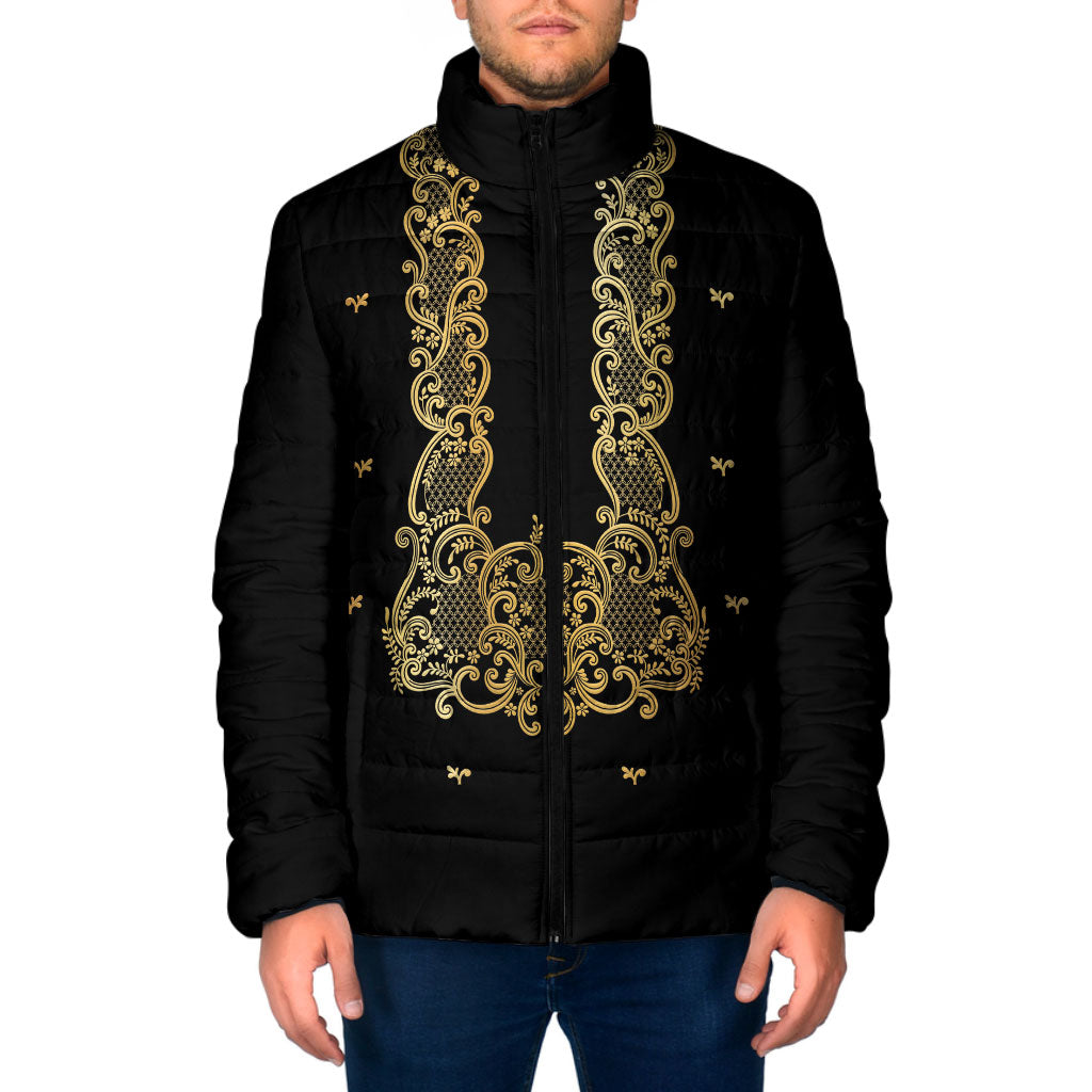 Philippines National Costume Padded Jacket Barong Tagalog Inspired Black Color LT14 Men Black - Polynesian Pride