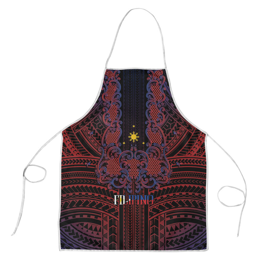 Filipino Barong Tagalog Inspired Apron Mabuhay Philippines Festival Polynesian Pattern LT14 Black - Polynesian Pride