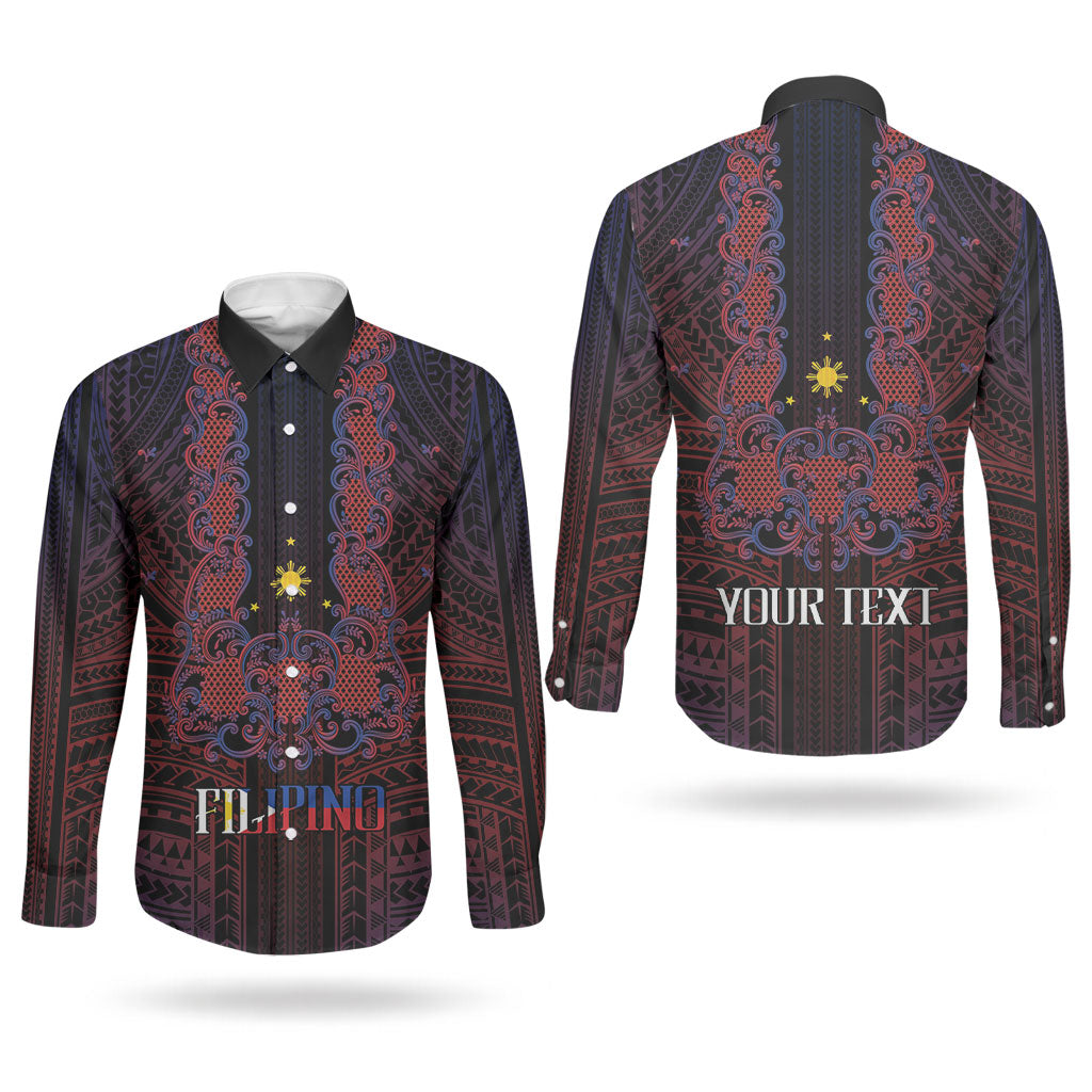 Filipino Barong Tagalog Inspired Personalised Couples Matching Off Shoulder Short Dress and Long Sleeve Button Shirt Mabuhay Philippines Festival Polynesian Pattern LT14 - Polynesian Pride