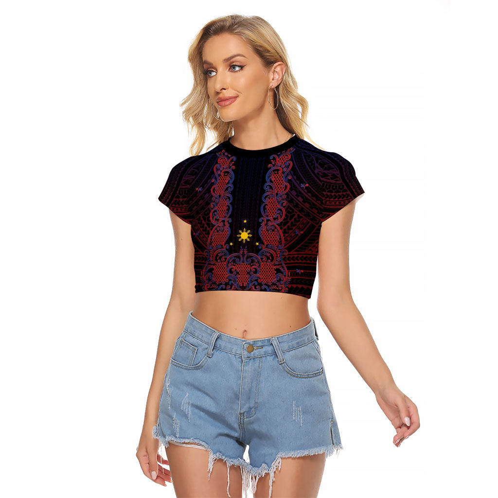 Filipino Barong Tagalog Inspired Personalised Raglan Cropped T Shirt Mabuhay Philippines Festival Polynesian Pattern
