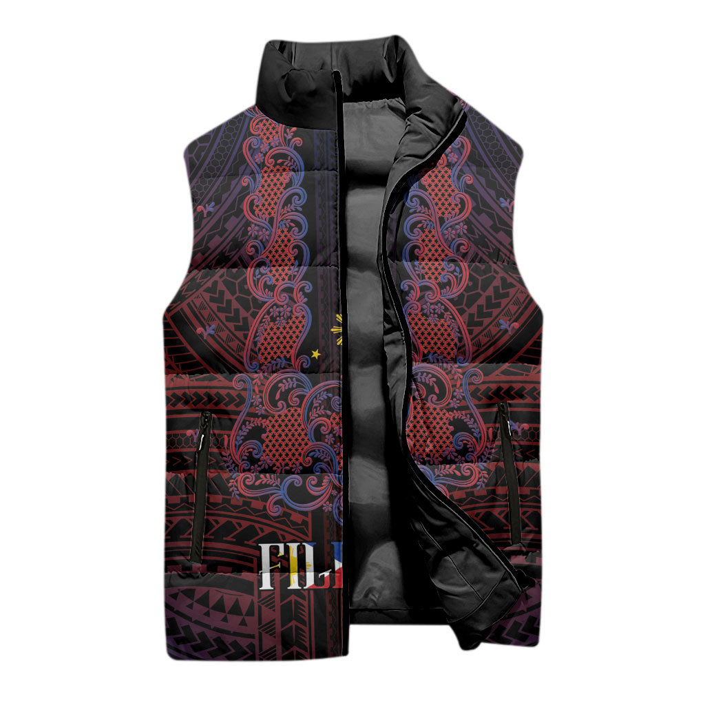 Filipino Barong Tagalog Inspired Personalised Sleeveless Puffer Jacket Mabuhay Philippines Festival Polynesian Pattern LT14 - Polynesian Pride