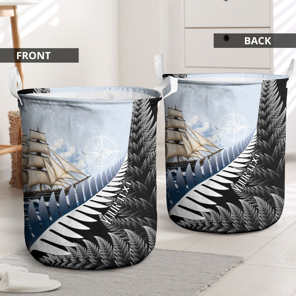Personalised New Zealand Pakeha Laundry Basket Kiwi Silver Fern and Sailing Ship Compass LT14 - Polynesian Pride