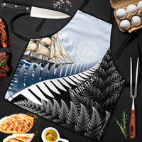 Personalised New Zealand Pakeha Apron Kiwi Silver Fern and Sailing Ship Compass LT14 Blue - Polynesian Pride