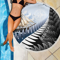 Personalised New Zealand Pakeha Beach Blanket Kiwi Silver Fern and Sailing Ship Compass LT14 - Polynesian Pride