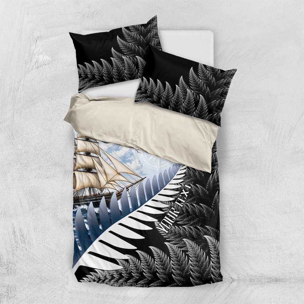 Personalised New Zealand Pakeha Bedding Set Kiwi Silver Fern and Sailing Ship Compass LT14 US Twin 172cm x 218cm Blue - Polynesian Pride