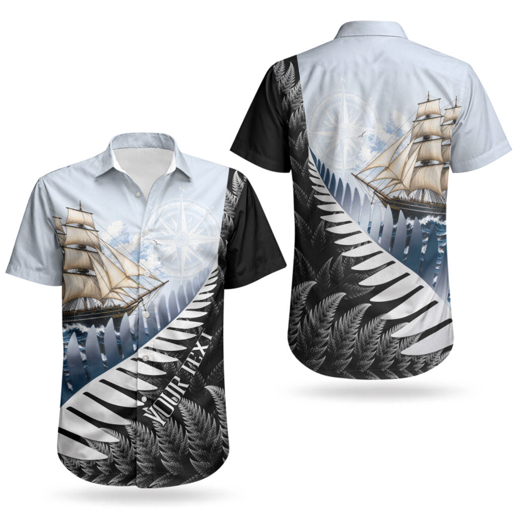 Personalised New Zealand Pakeha Couples Matching Tank Maxi Dress and Hawaiian Shirt Kiwi Silver Fern and Sailing Ship Compass LT14 - Polynesian Pride