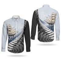 Personalised New Zealand Pakeha Couples Matching Tank Maxi Dress and Long Sleeve Button Shirt Kiwi Silver Fern and Sailing Ship Compass LT14 - Polynesian Pride