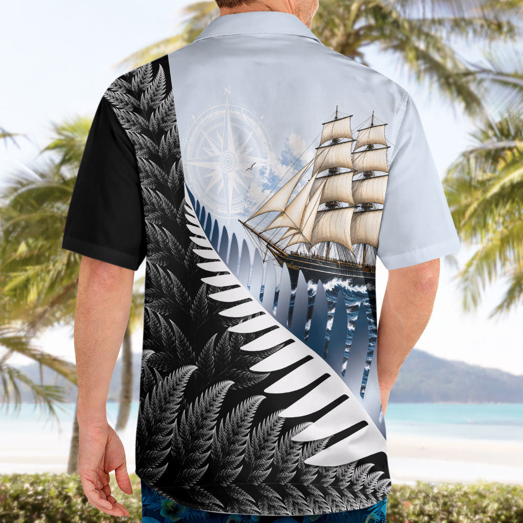 Personalised New Zealand Pakeha Hawaiian Shirt Kiwi Silver Fern and Sailing Ship Compass LT14 - Polynesian Pride