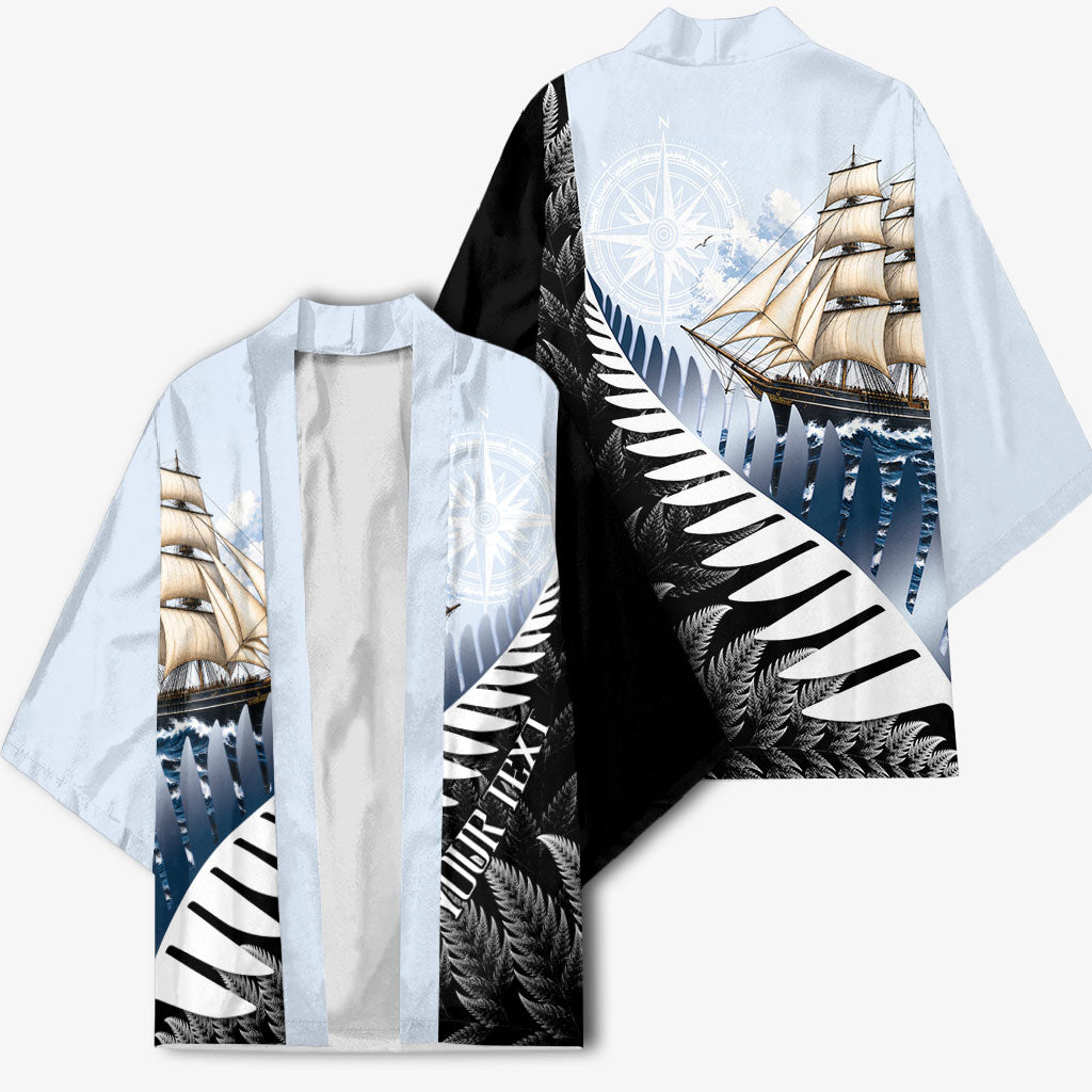 Personalised New Zealand Pakeha Kimono Kiwi Silver Fern and Sailing Ship Compass LT14 - Polynesian Pride