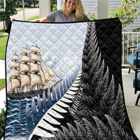 Personalised New Zealand Pakeha Quilt Kiwi Silver Fern and Sailing Ship Compass LT14 Blue - Polynesian Pride