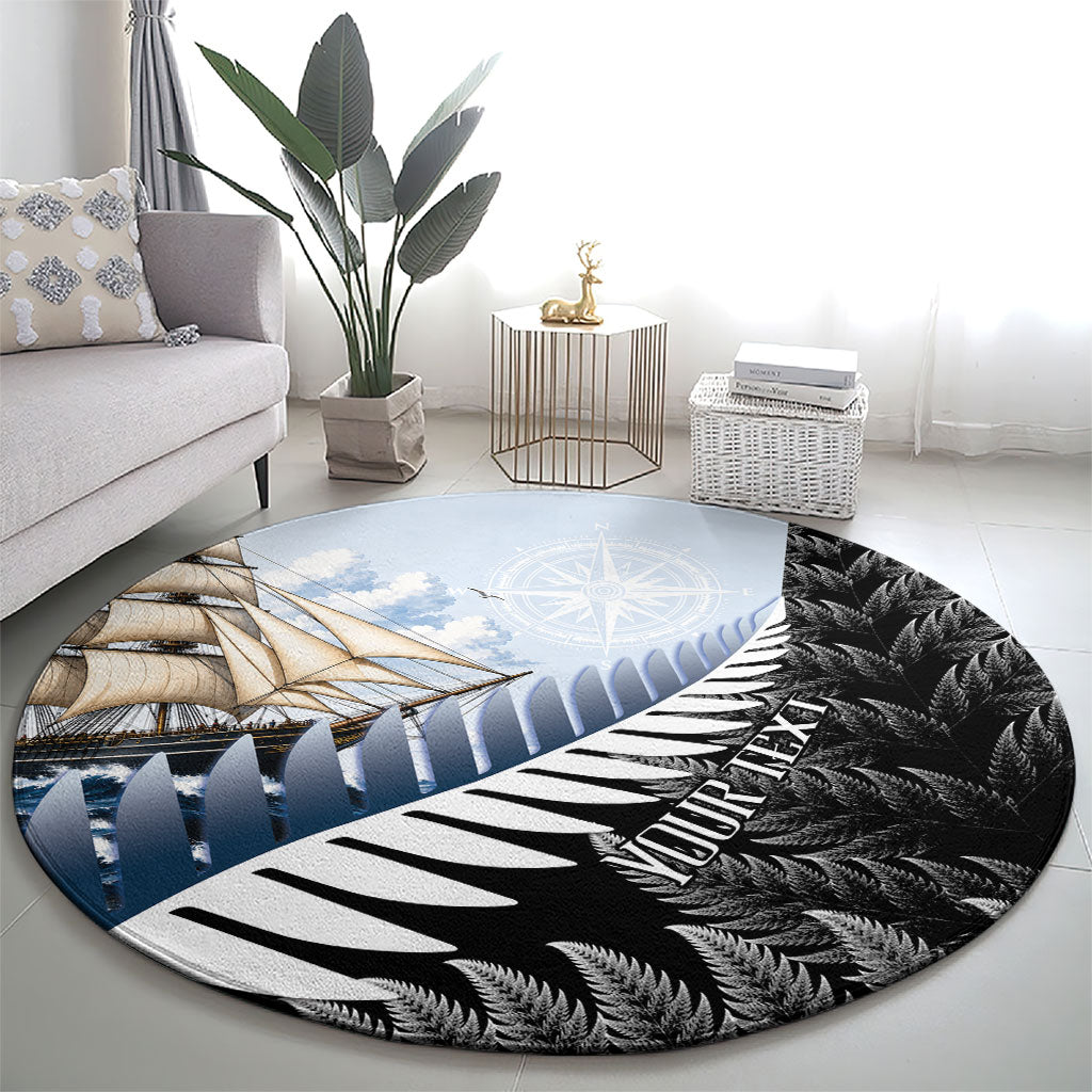Personalised New Zealand Pakeha Round Carpet Kiwi Silver Fern and Sailing Ship Compass LT14 - Polynesian Pride