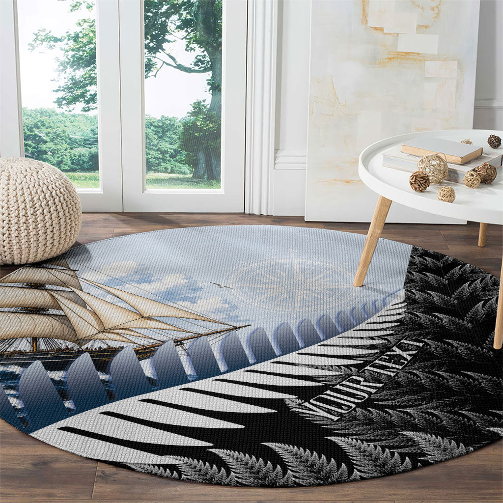 Personalised New Zealand Pakeha Round Carpet Kiwi Silver Fern and Sailing Ship Compass LT14 - Polynesian Pride