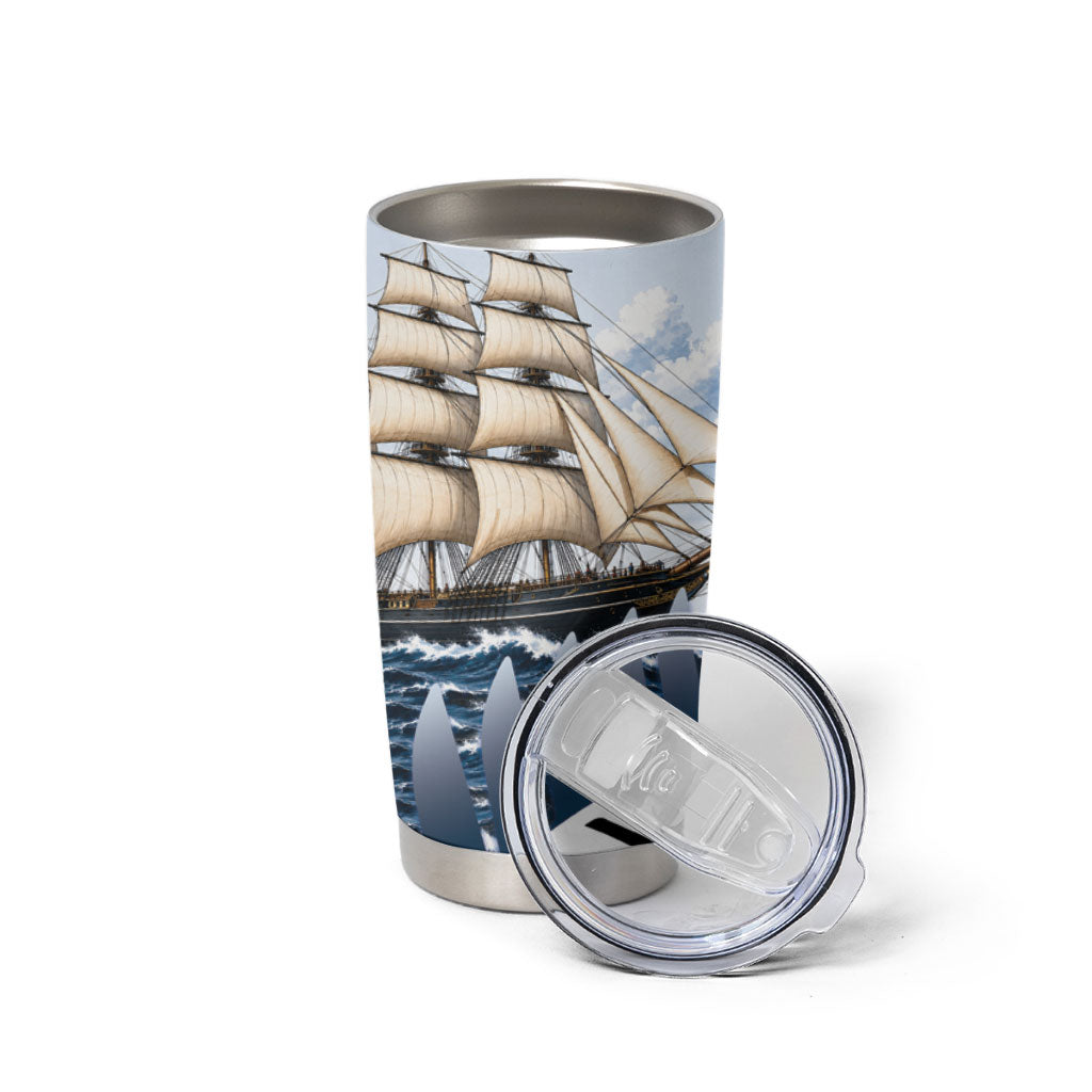 Personalised New Zealand Pakeha Tumbler Cup Kiwi Silver Fern and Sailing Ship Compass LT14 - Polynesian Pride