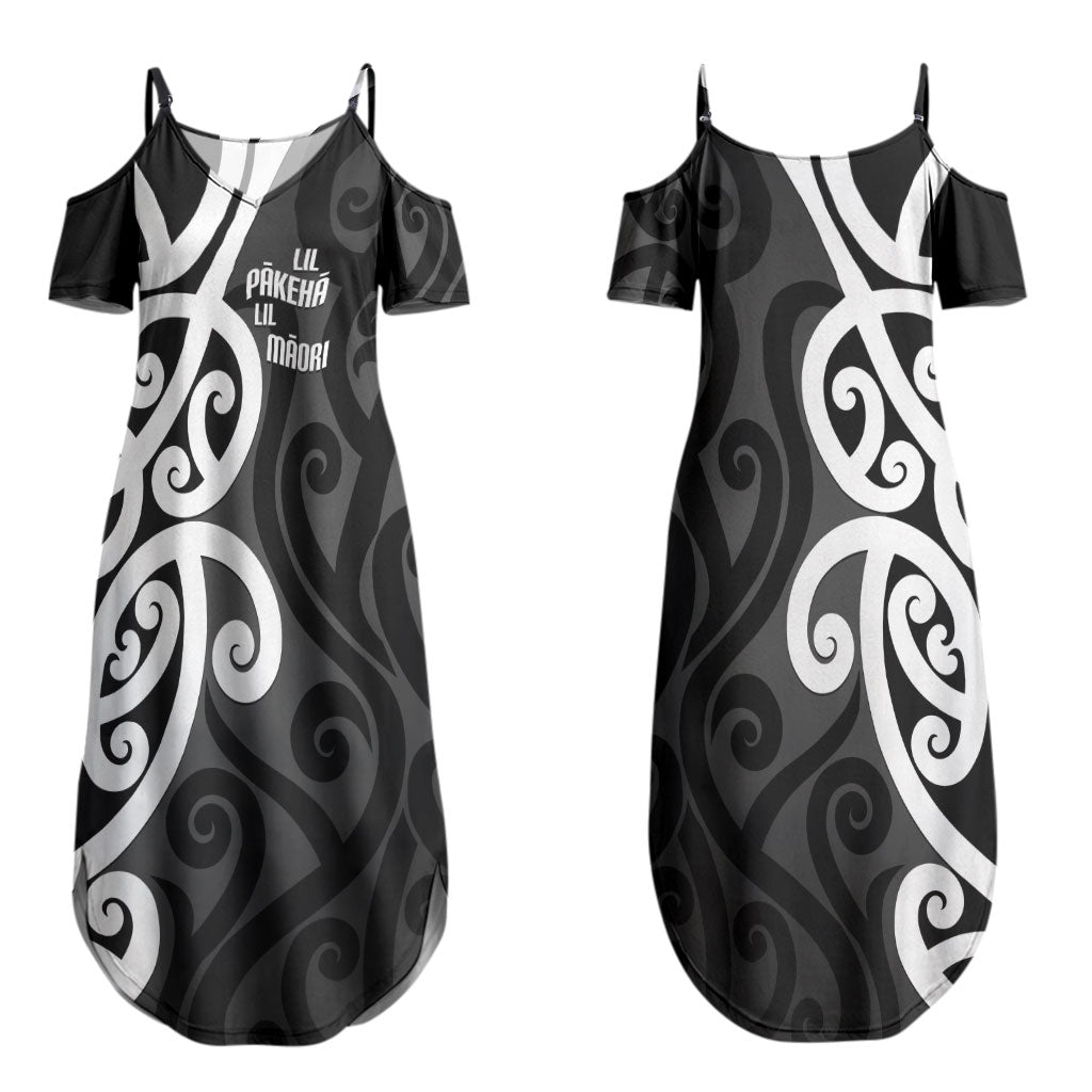 Lil Pakeha Lil Maori New Zealand Couples Matching Summer Maxi Dress and Long Sleeve Button Shirt Kiwi Proud Mangopare Pattern LT14 - Polynesian Pride