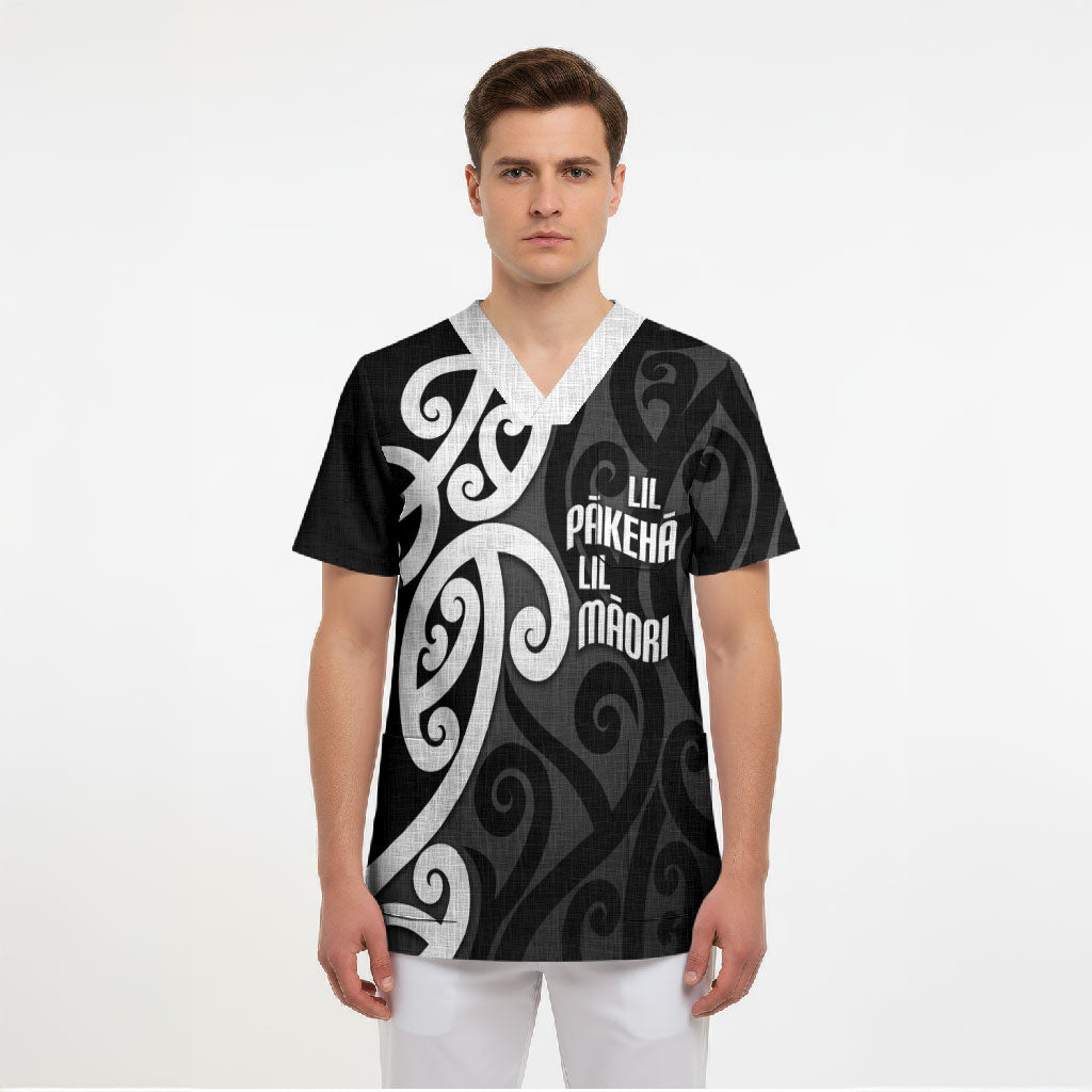 Lil Pakeha Lil Maori New Zealand Scrub Top Kiwi Proud Mangopare Pattern LT14 - Polynesian Pride