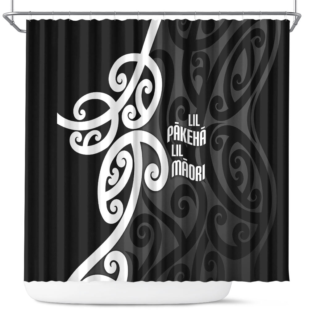 Lil Pakeha Lil Maori New Zealand Shower Curtain Kiwi Proud Mangopare Pattern LT14 Black - Polynesian Pride