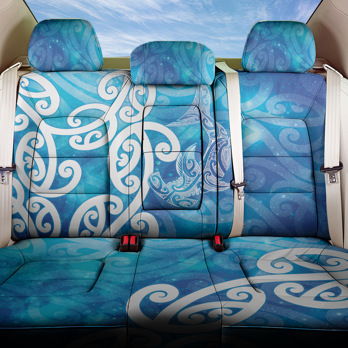Hammerhead Shark Tattoo New Zealand Back Car Seat Cover Maori Galaxy Mangopare Pattern LT14 One Size Turquoise - Polynesian Pride