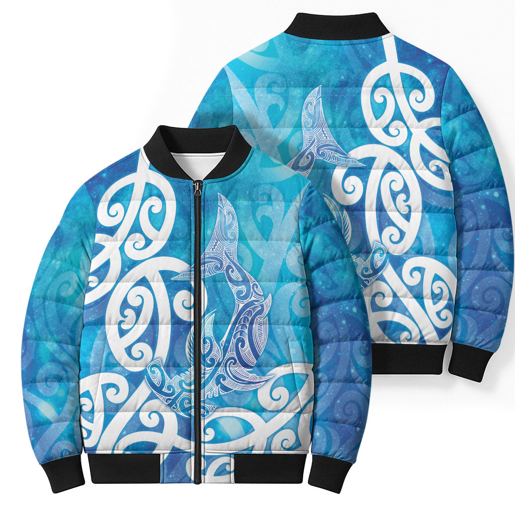 Hammerhead Shark Tattoo New Zealand Bomber Puffer Jacket Maori Galaxy Mangopare Pattern LT14 - Polynesian Pride