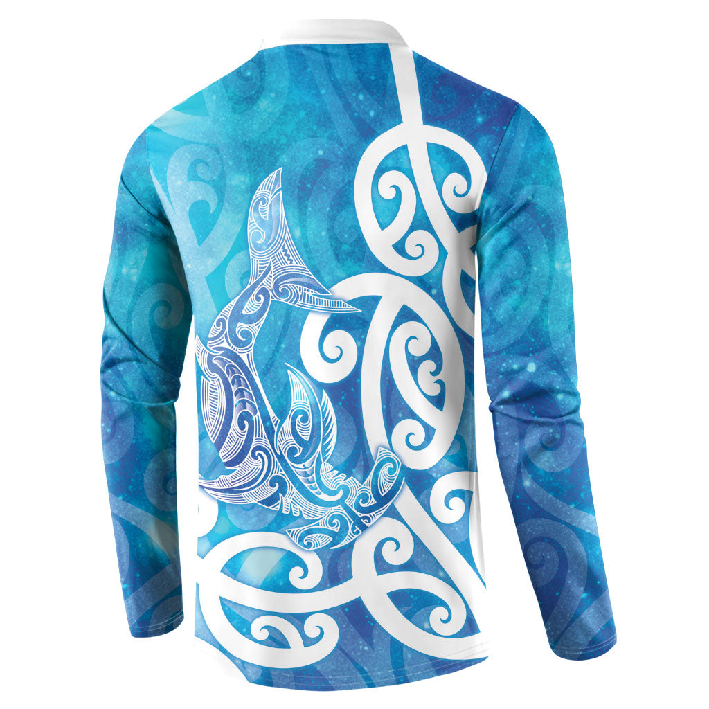 Hammerhead Shark Tattoo New Zealand Button Sweatshirt Maori Galaxy Mangopare Pattern LT14 - Polynesian Pride
