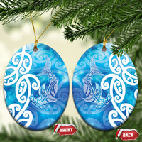 Hammerhead Shark Tattoo New Zealand Ceramic Ornament Maori Galaxy Mangopare Pattern LT14 Oval Turquoise - Polynesian Pride