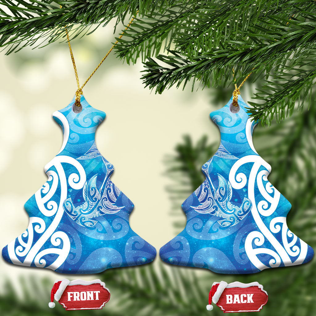 Hammerhead Shark Tattoo New Zealand Ceramic Ornament Maori Galaxy Mangopare Pattern LT14 Christmas Tree Turquoise - Polynesian Pride