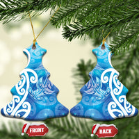 Hammerhead Shark Tattoo New Zealand Ceramic Ornament Maori Galaxy Mangopare Pattern LT14 Christmas Tree Turquoise - Polynesian Pride