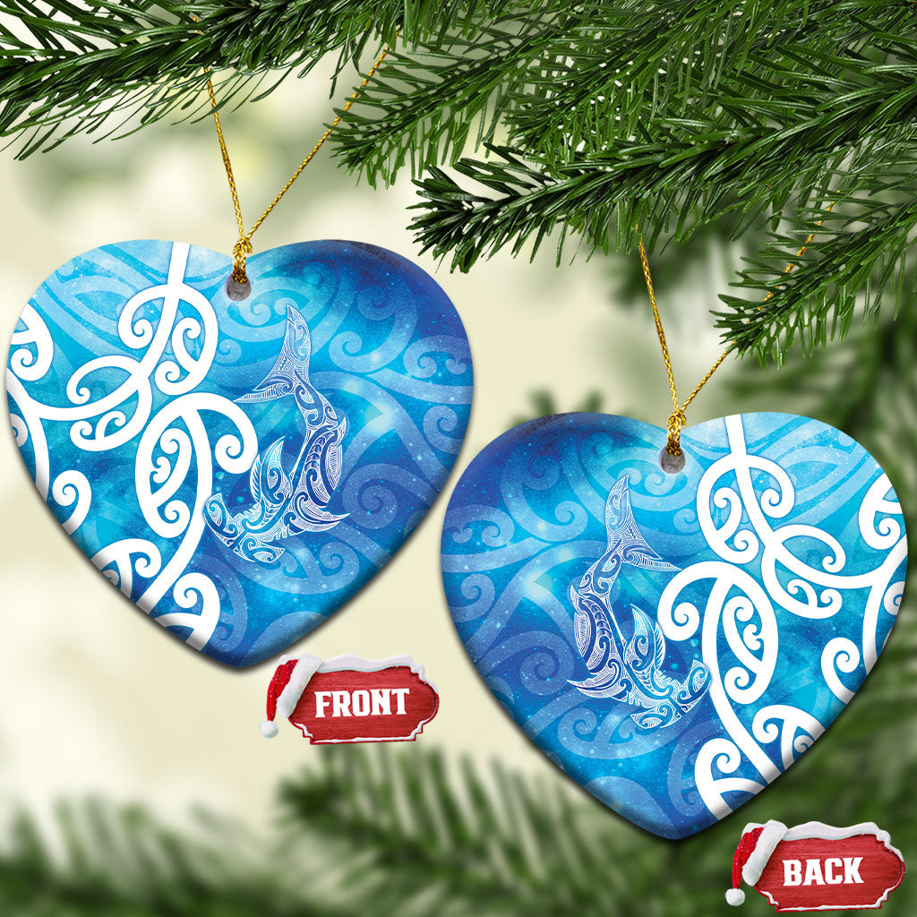 Hammerhead Shark Tattoo New Zealand Ceramic Ornament Maori Galaxy Mangopare Pattern LT14 Heart Turquoise - Polynesian Pride