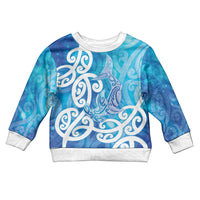 Hammerhead Shark Tattoo New Zealand Kid Ugly Christmas Sweater Maori Galaxy Mangopare Pattern LT14 Kid Turquoise - Polynesian Pride