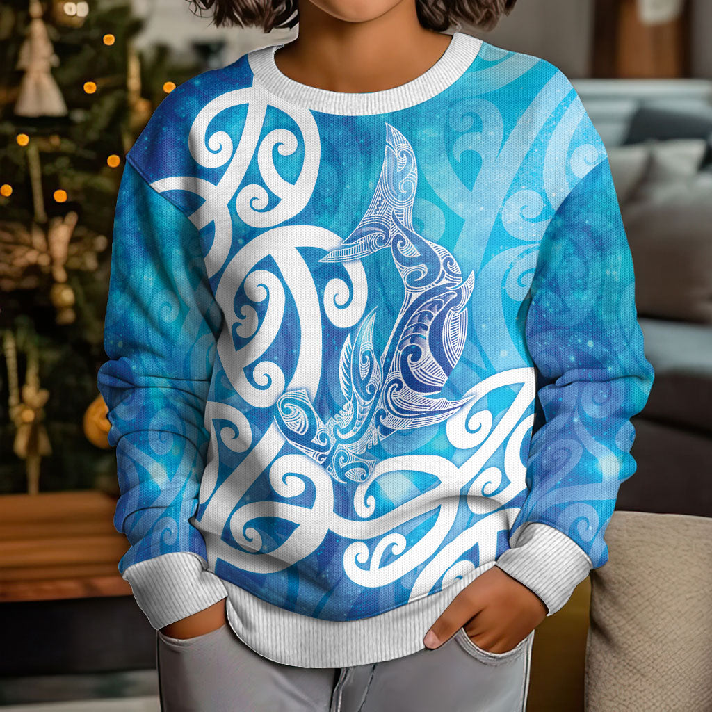 Hammerhead Shark Tattoo New Zealand Kid Ugly Christmas Sweater Maori Galaxy Mangopare Pattern LT14 - Polynesian Pride