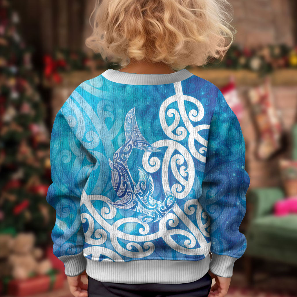 Hammerhead Shark Tattoo New Zealand Kid Ugly Christmas Sweater Maori Galaxy Mangopare Pattern LT14 - Polynesian Pride