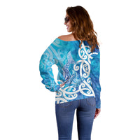 Hammerhead Shark Tattoo New Zealand Off Shoulder Sweater Maori Galaxy Mangopare Pattern LT14 - Polynesian Pride