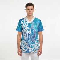 Hammerhead Shark Tattoo New Zealand Scrub Top Maori Galaxy Mangopare Pattern LT14 - Polynesian Pride